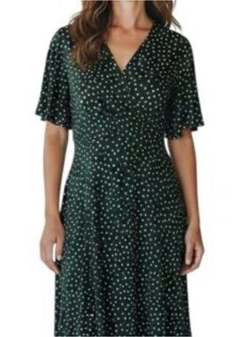 41 Hawthorn Green Polka Dot V-Neck Midi Dress Sz Medium